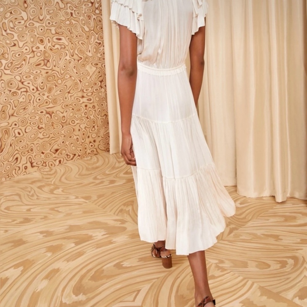 Ulla Johnson Cream Tiered Midi Dress with Ruffle Shoulders - Picture 6 of 6